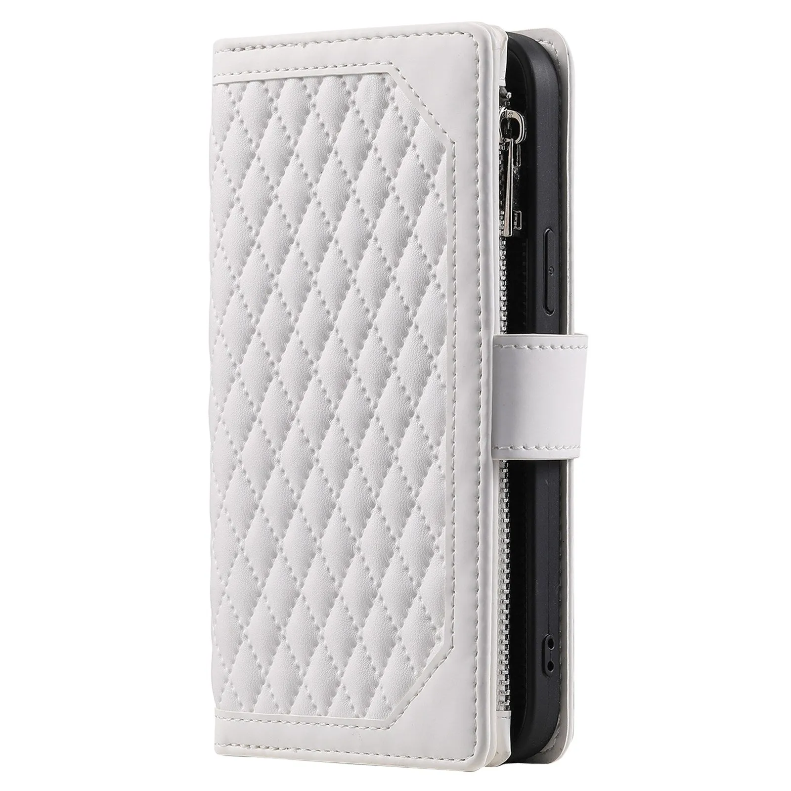 005 Style for Samsung Galaxy A32 5G / M32 5G Zipper Pocket Design Phone Stand Wallet PU Leather Cover Rhombus Texture Protective Case Shell with Strap