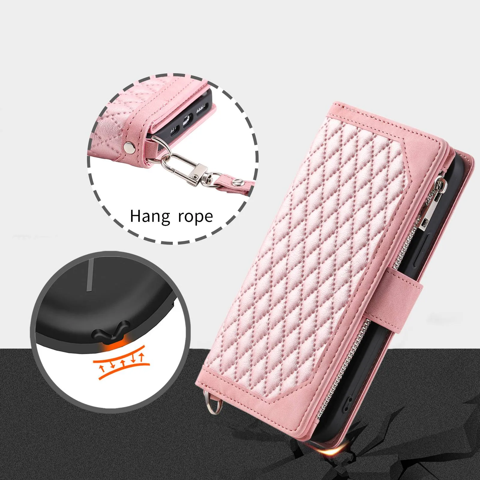 005 Style for Samsung Galaxy A32 5G / M32 5G Zipper Pocket Design Phone Stand Wallet PU Leather Cover Rhombus Texture Protective Case Shell with Strap