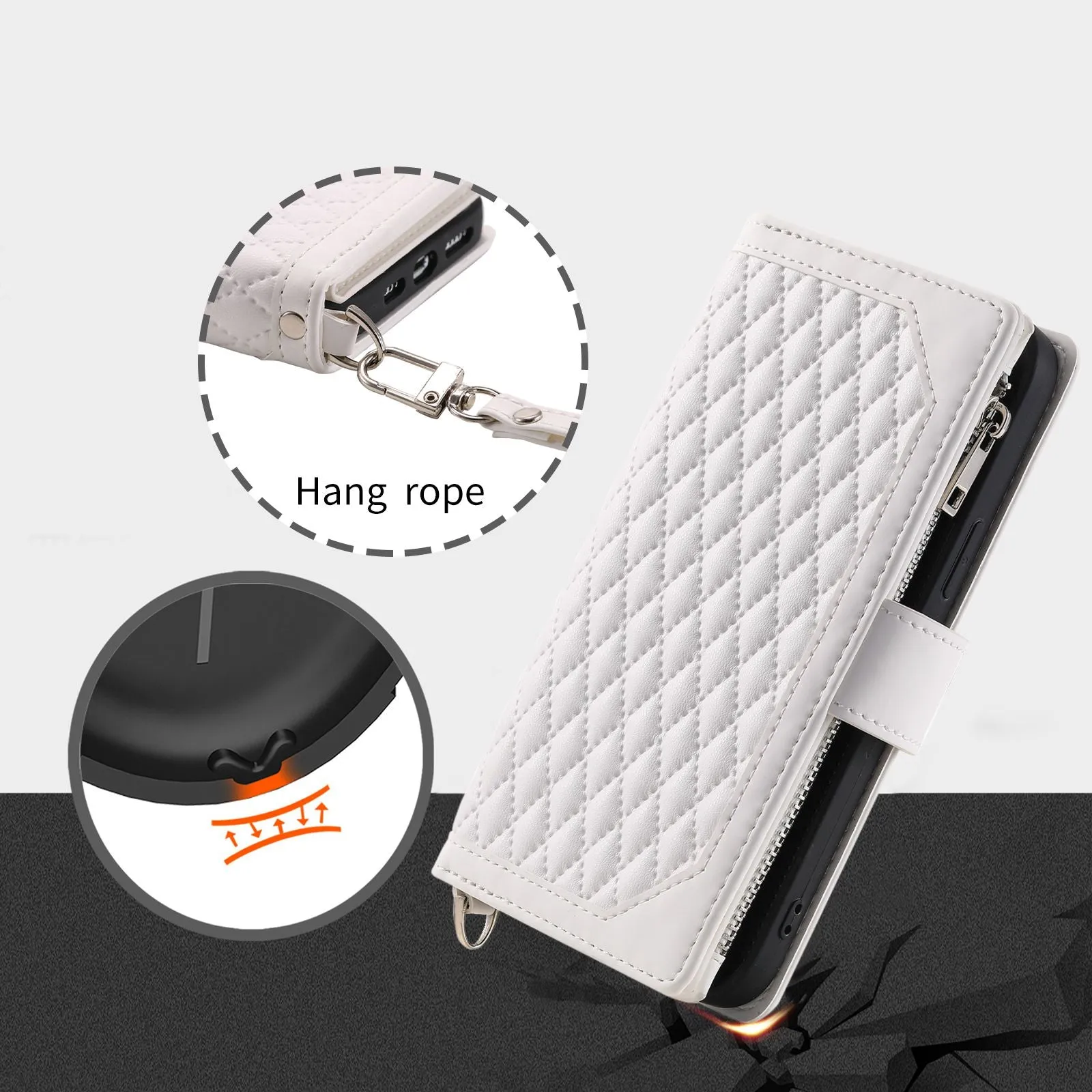 005 Style for Samsung Galaxy A32 5G / M32 5G Zipper Pocket Design Phone Stand Wallet PU Leather Cover Rhombus Texture Protective Case Shell with Strap