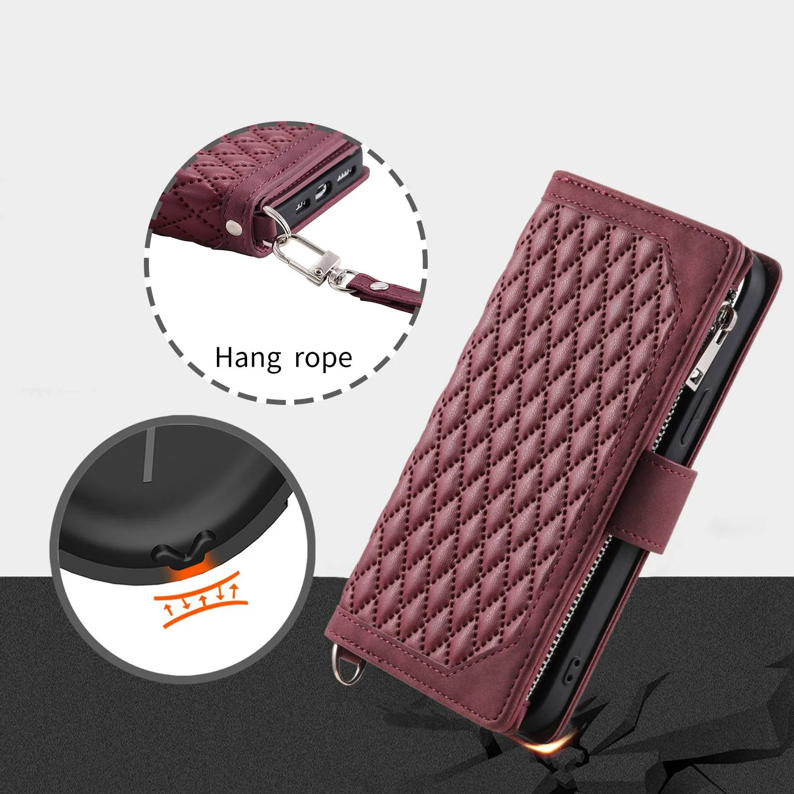 005 Style For Samsung Galaxy A51 4G SM-A515, Rhombus Texture Wallet Style PU Leather Phone Case Zipper Pocket Stand Feature Shell with Strap