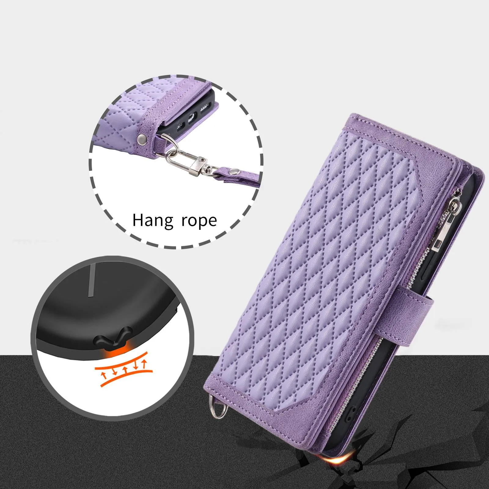 005 Style for Samsung Galaxy S21 4G / 5G, Shockproof Wallet Case Rhombus Texture Zipper Pocket PU Leather Anti-fall Phone Cover Stand