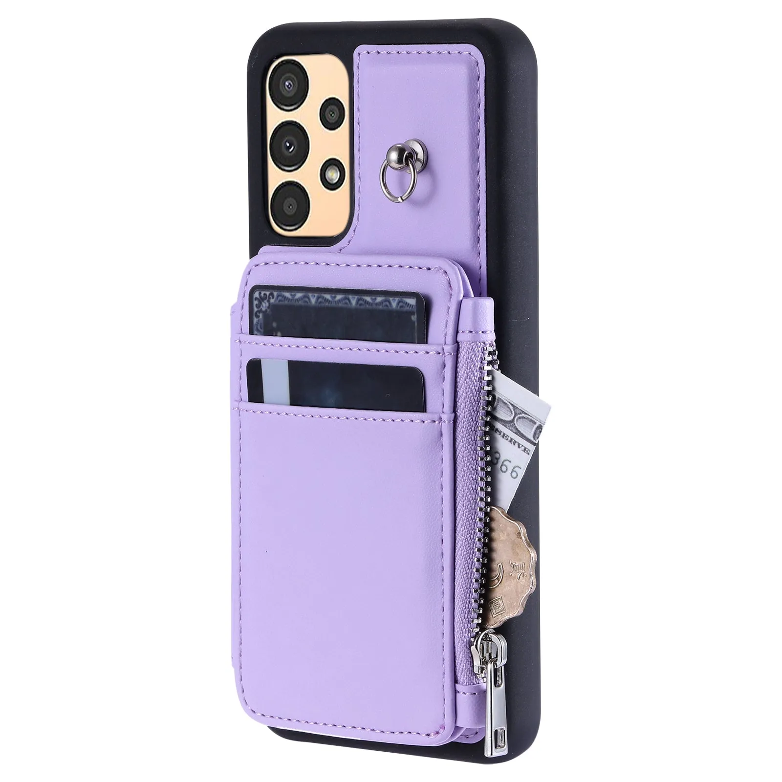 009 Phone Case for Samsung Galaxy A14 4G / 5G , RFID Blocking PU TPU Anti-drop Cover Kickstand Zipper Wallet Shell with Strap