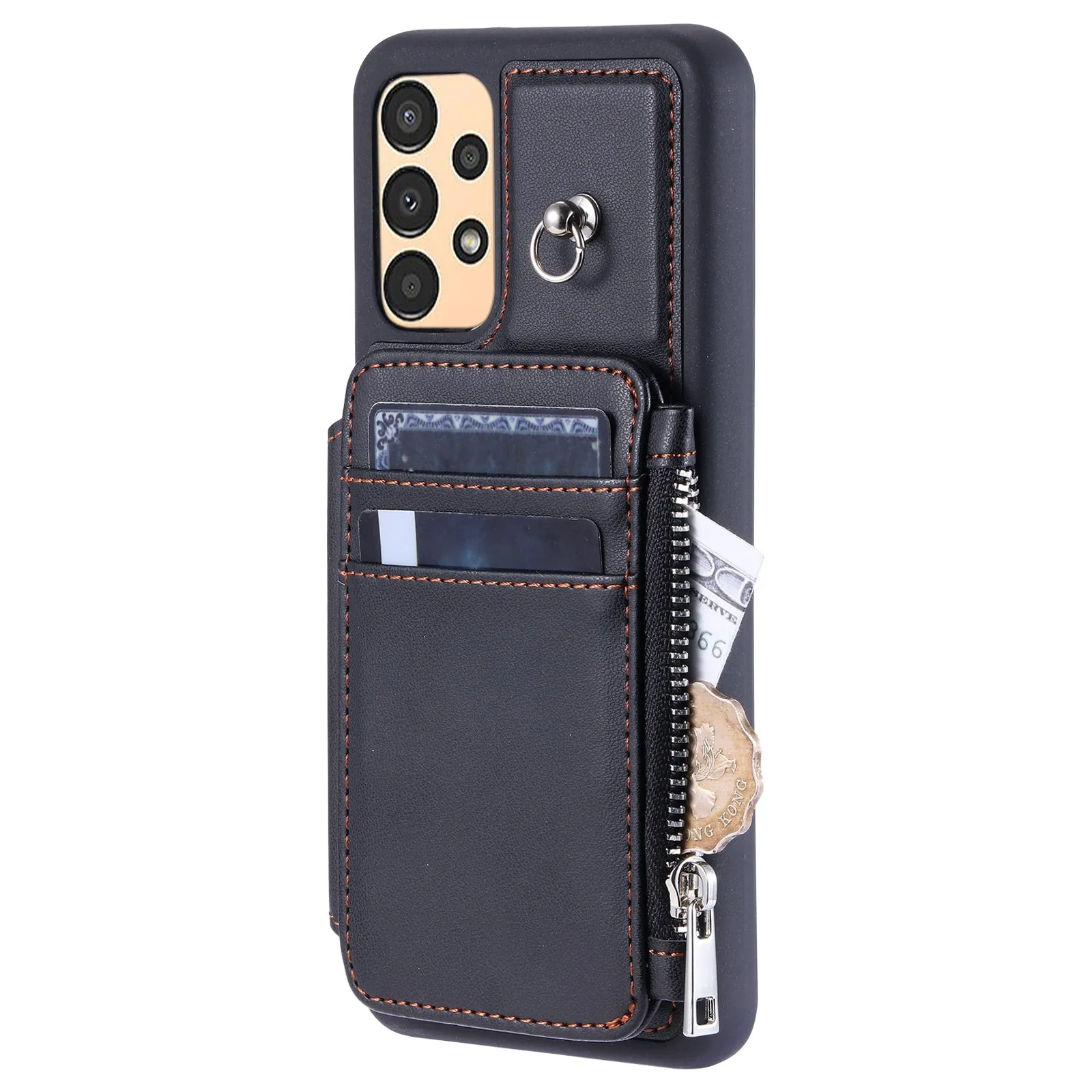 009 Phone Case for Samsung Galaxy A14 4G / 5G , RFID Blocking PU TPU Anti-drop Cover Kickstand Zipper Wallet Shell with Strap