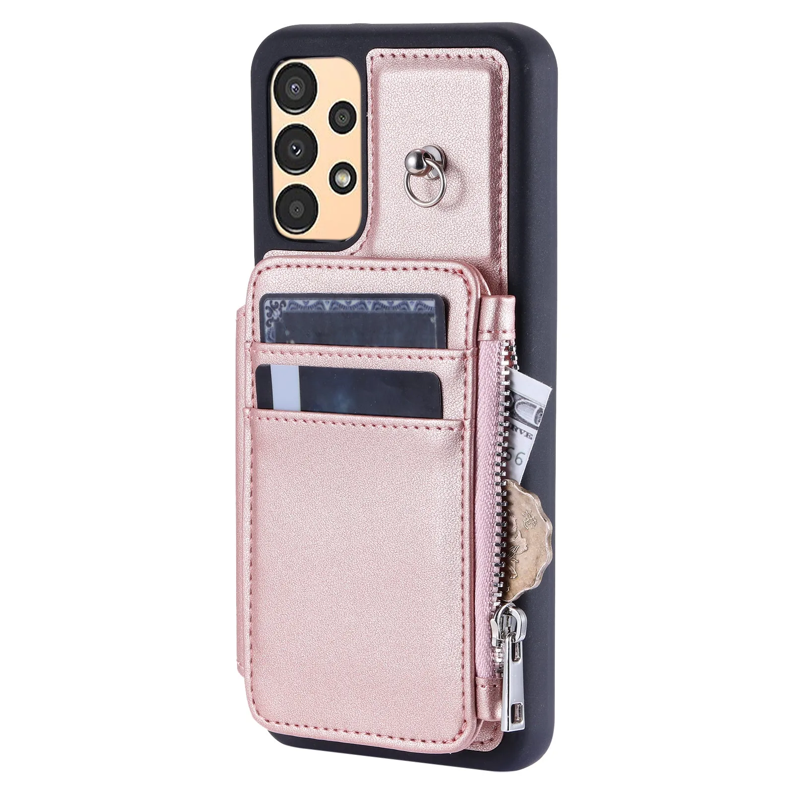 009 Phone Case for Samsung Galaxy A14 4G / 5G , RFID Blocking PU TPU Anti-drop Cover Kickstand Zipper Wallet Shell with Strap