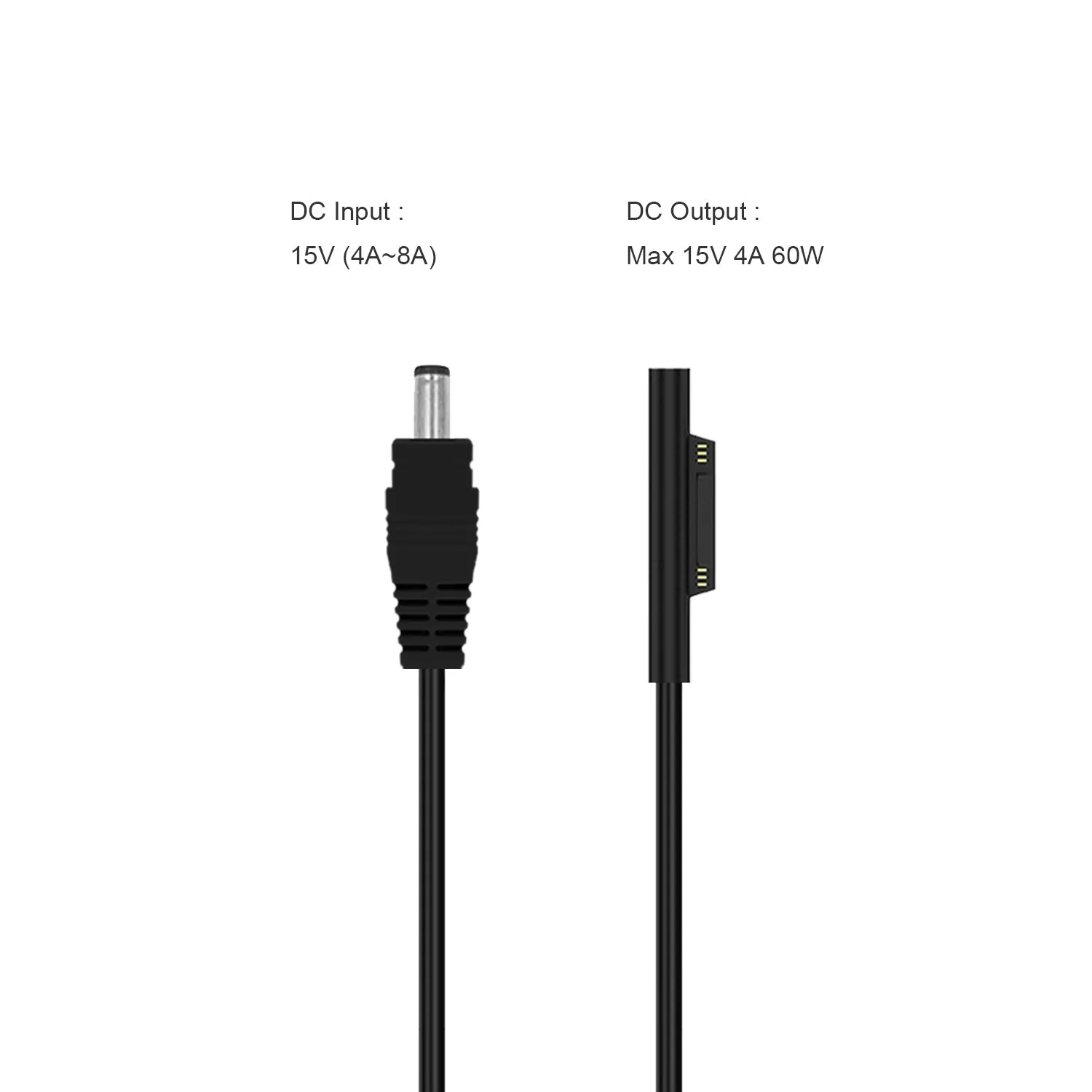 15V 8A 4A Charging Cable for Surface Laptop Book Pro BatPower ProE 2 External Battery Adapter Car Charger (5.5x2.5mm to Surface 15V 12V Charge Cable)