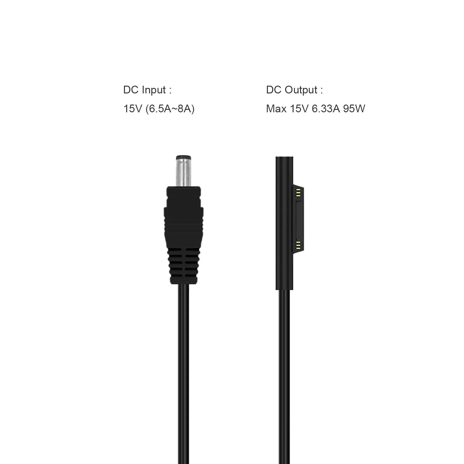 15V 8A 4A Charging Cable for Surface Laptop Book Pro BatPower ProE 2 External Battery Adapter Car Charger (5.5x2.5mm to Surface 15V 12V Charge Cable)