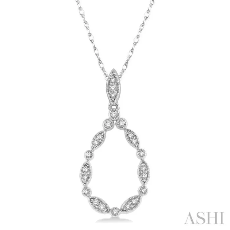 1/8 ctw Marquise Lattice Hollow Drop Round Cut Diamond Pendant With Chain in 10K White Gold