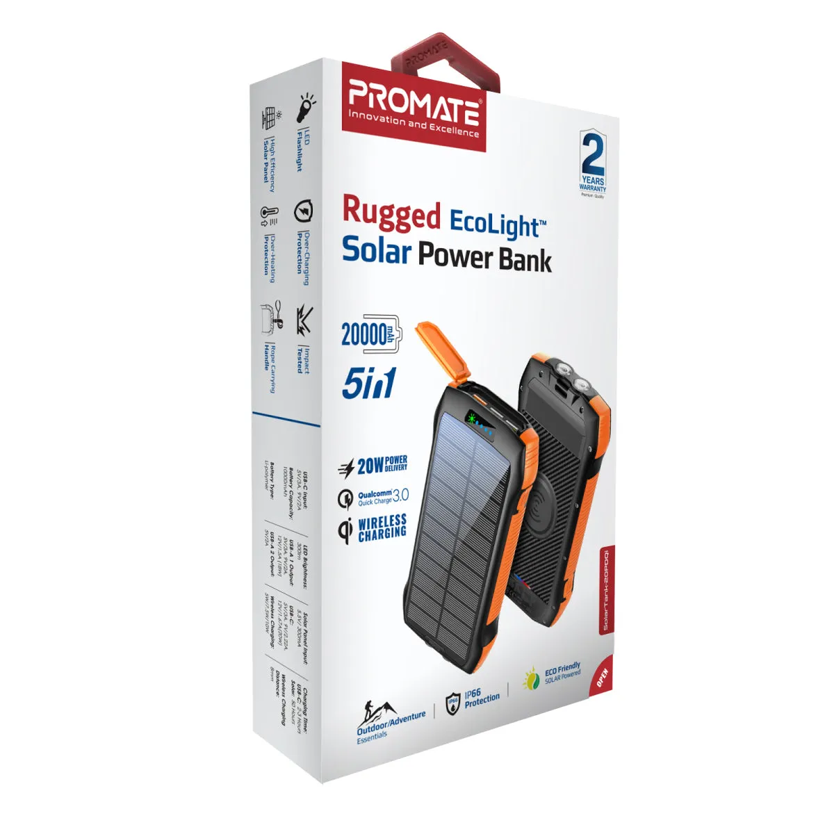 20000mAh Rugged EcoLight™ Solar Power Bank