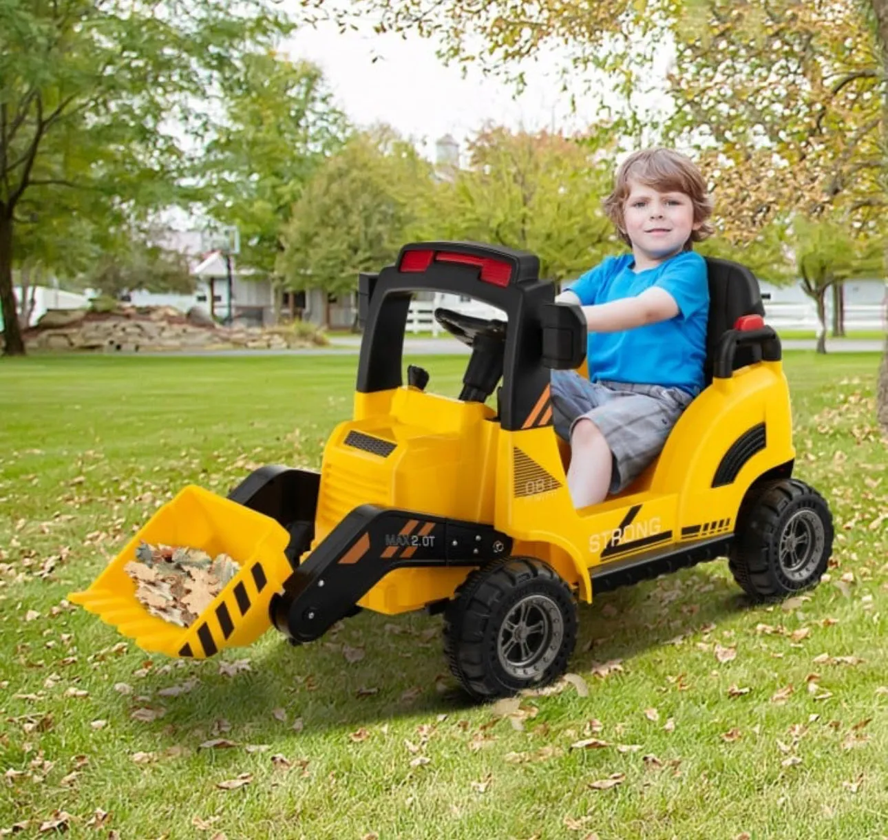 2025 Heavy Duty 12V Kids 1 Seater Ride On Construction Tractor With Electric Adjustable Easy To Use Bucket , Push To Start, Horn, Music