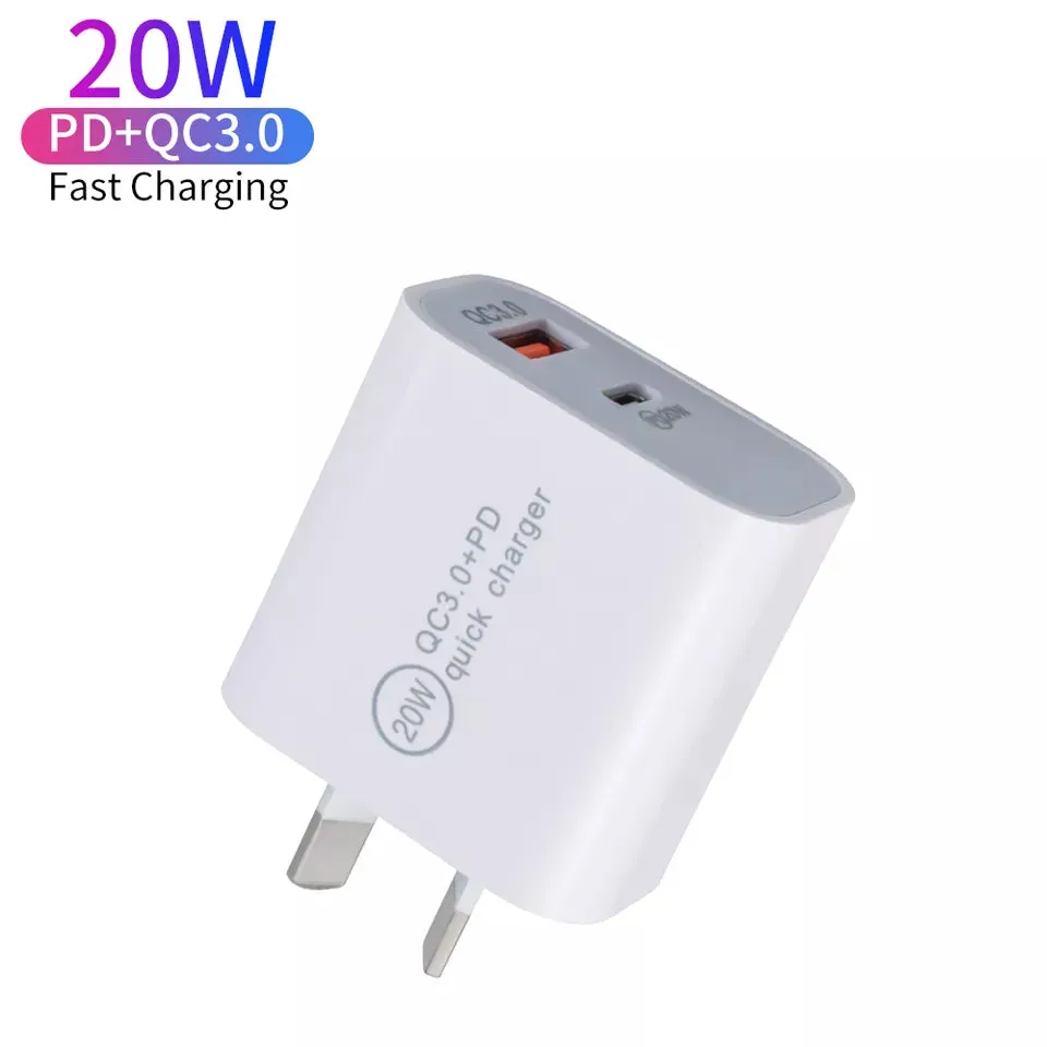 20W PD Fast Charger Dual USB Quick Charger with 1 Meter USB Type C to Lightning Cable iPhone 13/13 Mini/13 Pro Max/Xs Max XR X 12 11 8 Plus iPad Pro