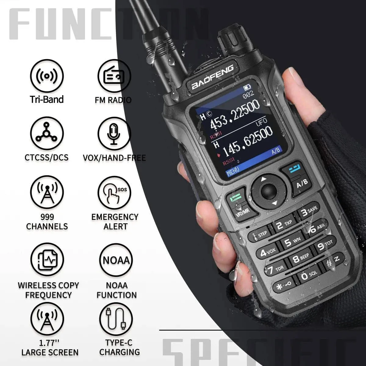 2PCS Baofeng UV-21 Pro Walkie Talkie Tri-Band Wireless Copy Frequency Long Range 999CH High Power UV 5R Ham Two Way Radio