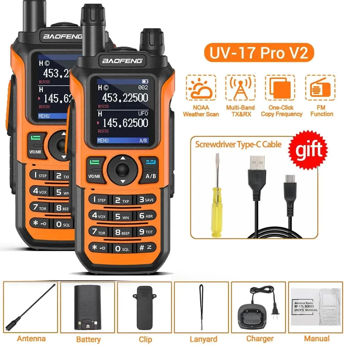 2PCS Baofeng UV-21 Pro Walkie Talkie Tri-Band Wireless Copy Frequency Long Range 999CH High Power UV 5R Ham Two Way Radio