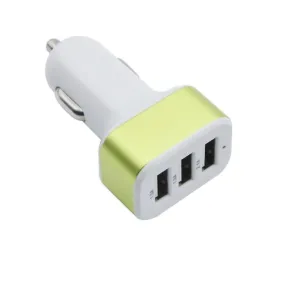 2Pcs white green 3 USB square phone car charger AZ13816