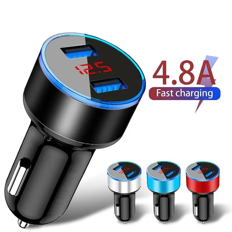 4.8A LED Display USB Phone Charger Car-Charger for Xiaomi Samsung For iPhone 12 11 Pro 7 8 Plus Mobile Phone Adapter Car Charger