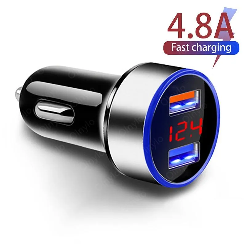 4.8A LED Display USB Phone Charger Car-Charger for Xiaomi Samsung For iPhone 12 11 Pro 7 8 Plus Mobile Phone Adapter Car Charger