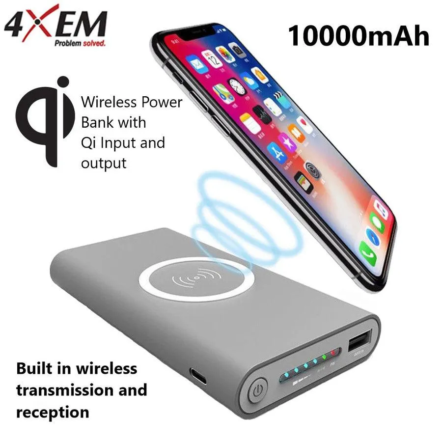 4XEM Fast Wireless Charging Power Bank Grey 4XWLSPWRBANKGR