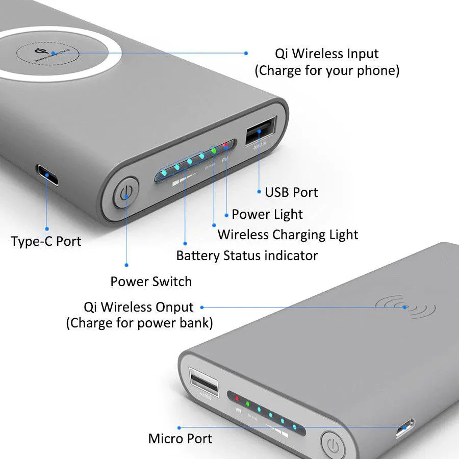 4XEM Fast Wireless Charging Power Bank Grey 4XWLSPWRBANKGR