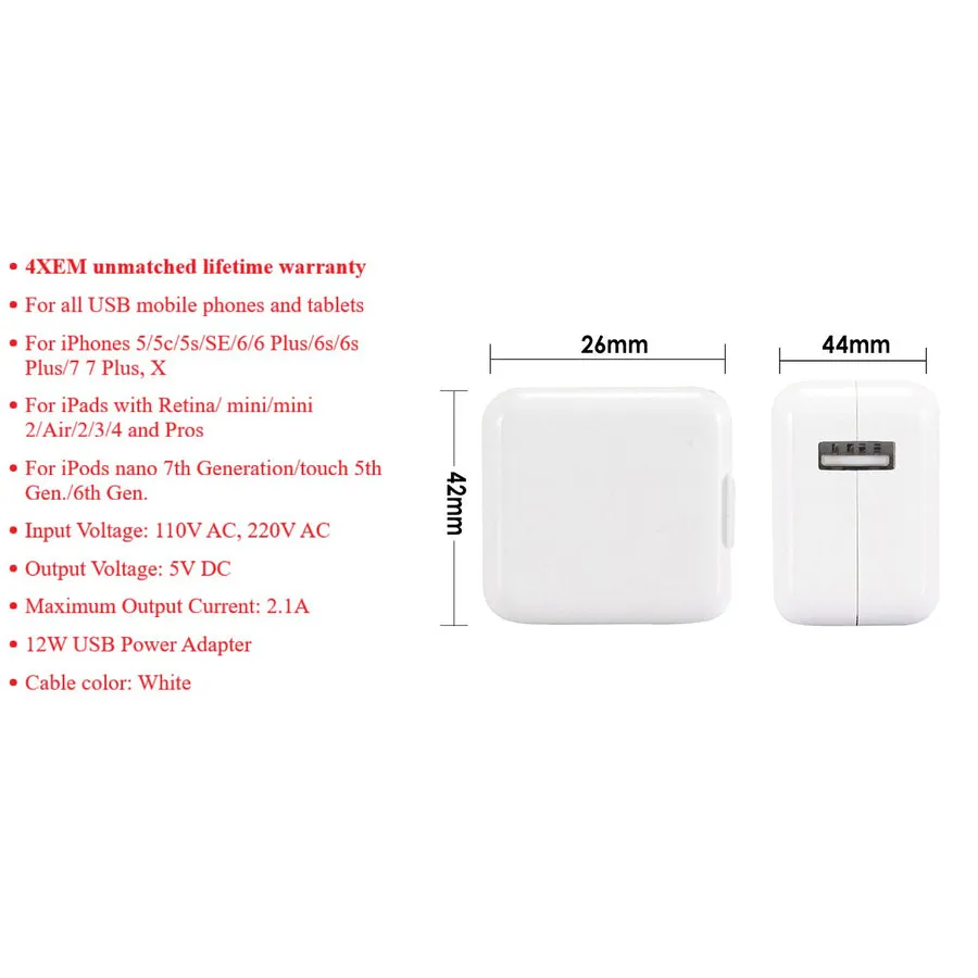 4Xem Ipad Charging Kit - 6Ft Lightning 8Pin Cable With 12W Ipad Wall Charger.