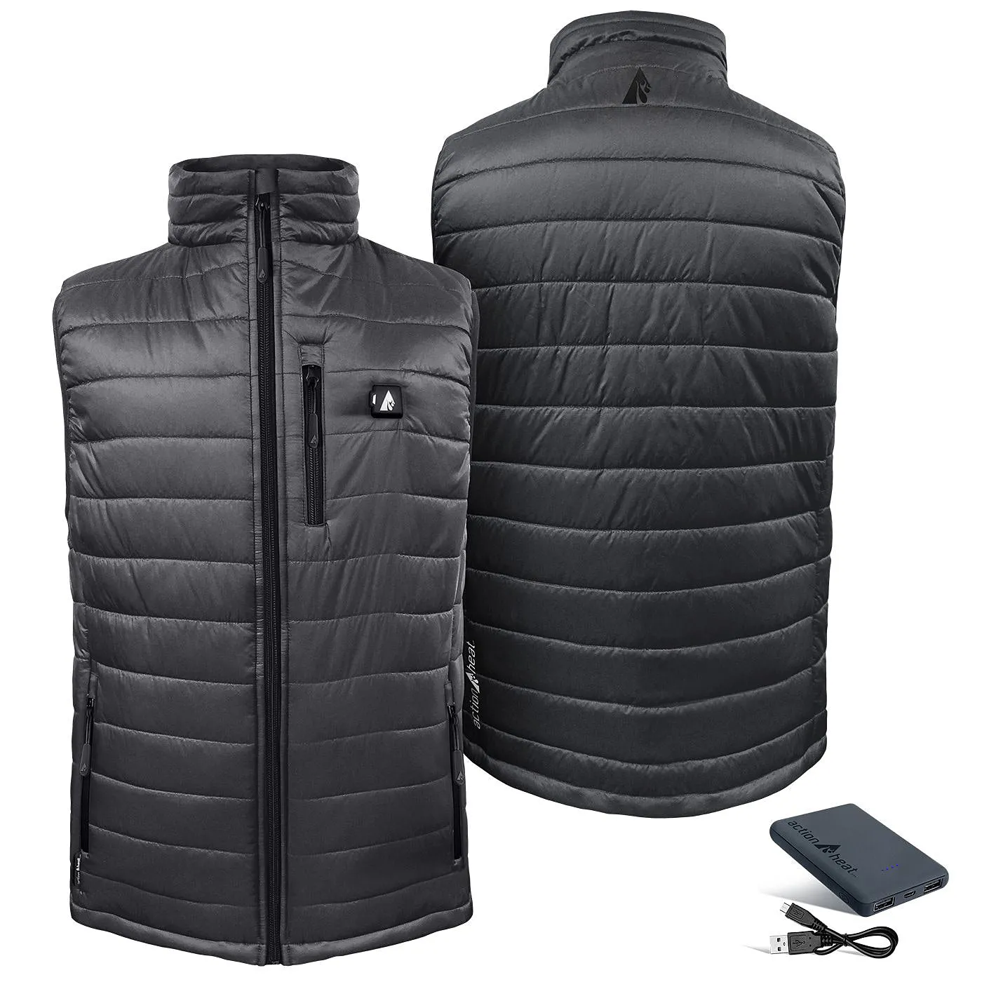 ActionHeat AH-PVST-5V 5V Tri-Zone Battery-Heated Insulated Puffer Vest for Men, XL, Quiet Grey