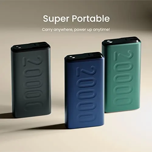 Ambrane 20000mAh Power Bank, 20W Fast Charging, Triple Output, Type C PD (Input & Output), Quick Charge, Li-Polymer, Multi-Layer Protection for iPhone, Smartphones & Other Devices (Stylo 20K, Green)