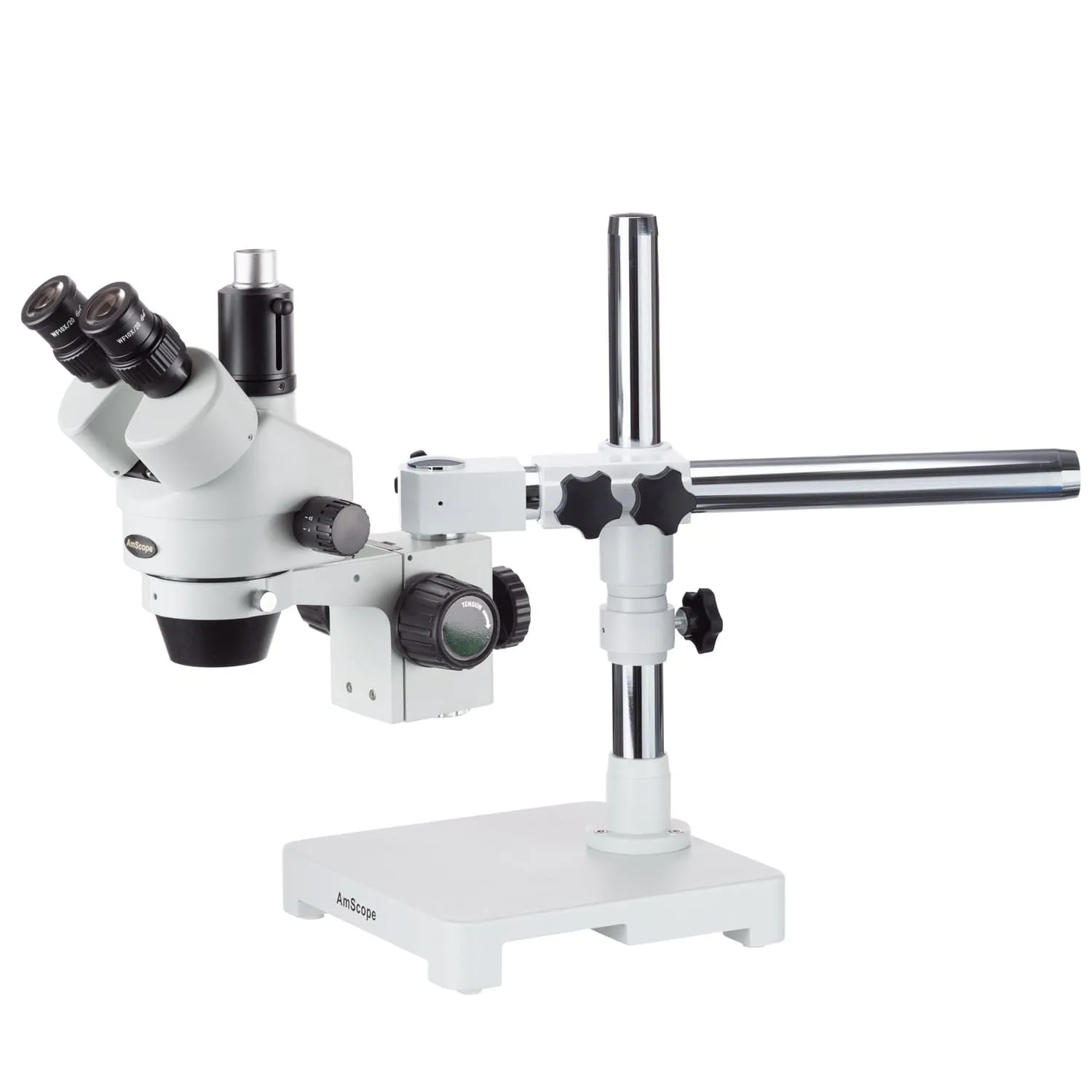 AmScope SM-3T Series Trinocular Zoom Stereo Microscope 3.5X-180X Magnification on Single Arm Boom Stand