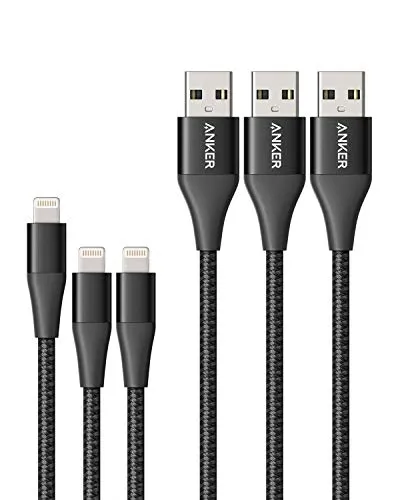 Anker Powerline  II Lightning Cable 3-Pack (3 ft, 3 ft, 6 ft), MFi Certified for Flawless Compatibility with iPhone 11/11 Pro / 11 Pro Max/Xs/XS Max/XR/X / 8/8 Plus / 7 and More (Black)