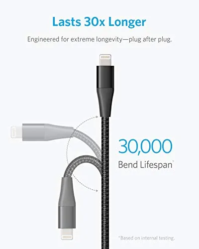 Anker Powerline  II Lightning Cable 3-Pack (3 ft, 3 ft, 6 ft), MFi Certified for Flawless Compatibility with iPhone 11/11 Pro / 11 Pro Max/Xs/XS Max/XR/X / 8/8 Plus / 7 and More (Black)