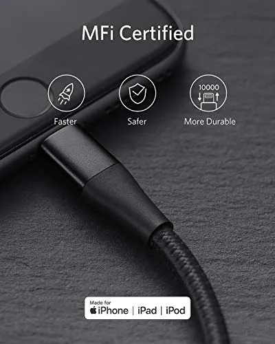 Anker Powerline  II Lightning Cable 3-Pack (3 ft, 3 ft, 6 ft), MFi Certified for Flawless Compatibility with iPhone 11/11 Pro / 11 Pro Max/Xs/XS Max/XR/X / 8/8 Plus / 7 and More (Black)