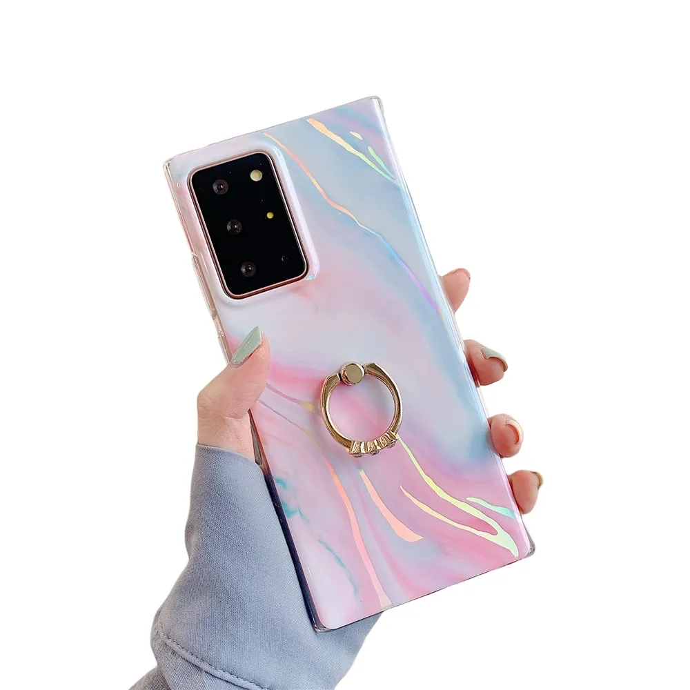 Anymob Samsung Case Pink Marble Protection Soft Cover With Ring Holder Stand