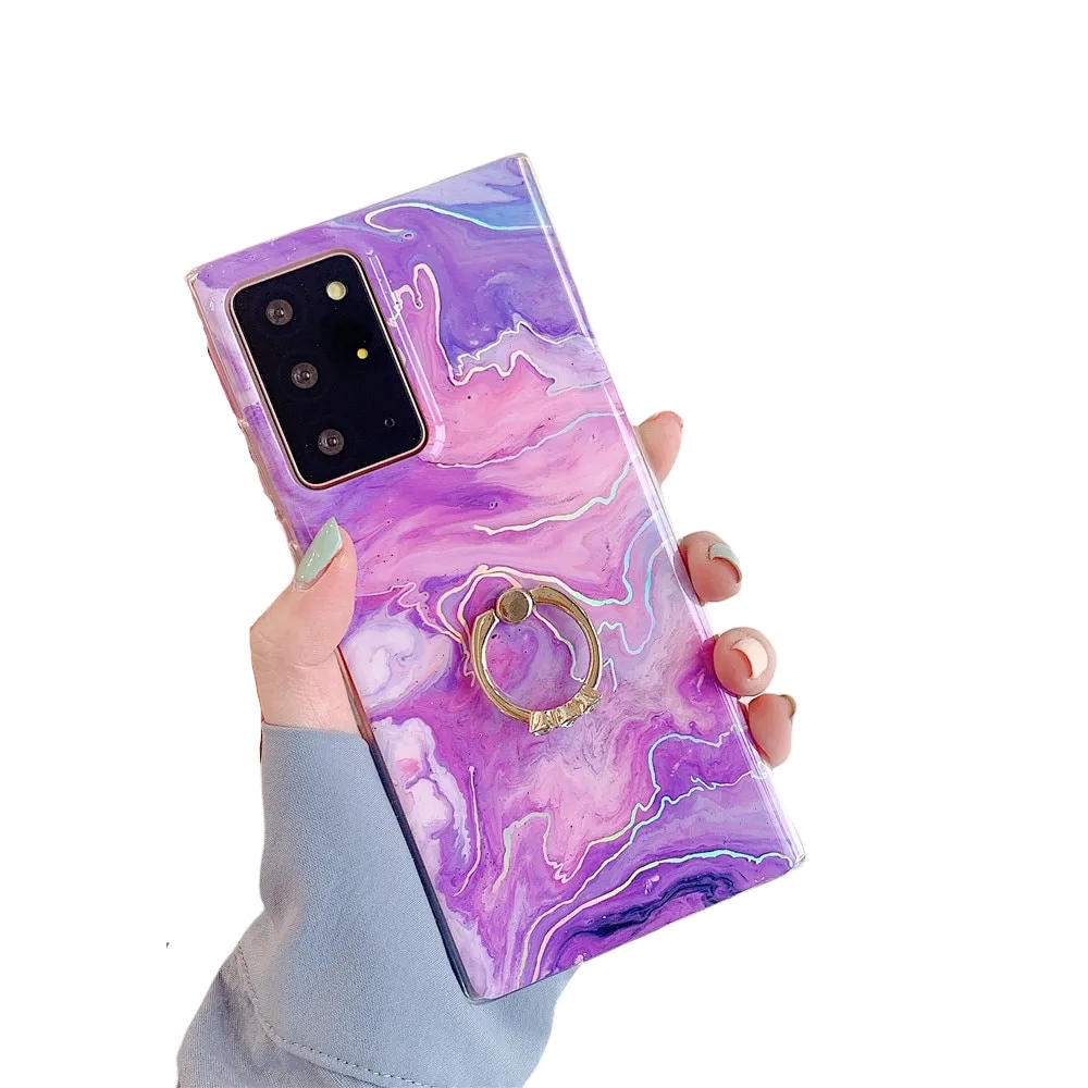 Anymob Samsung Case Purple Marble Protection Soft Cover With Ring Holder Stand