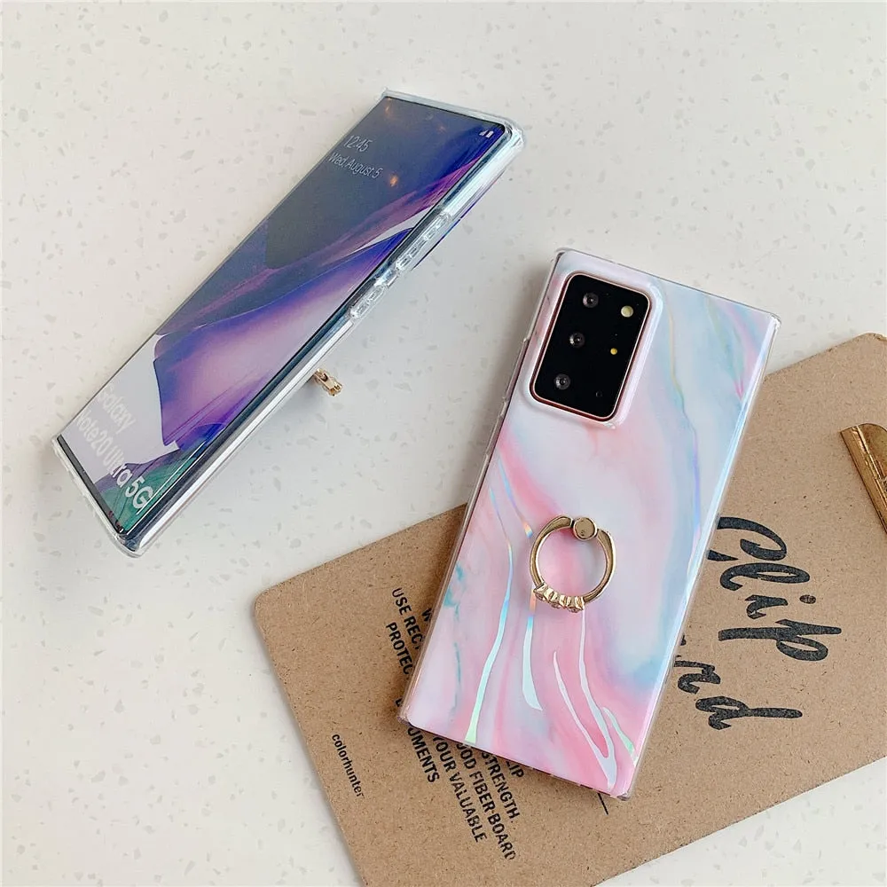 Anymob Samsung Case Purple Marble Protection Soft Cover With Ring Holder Stand