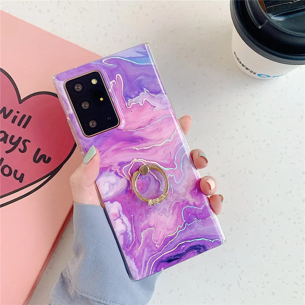 Anymob Samsung Case Purple Marble Protection Soft Cover With Ring Holder Stand