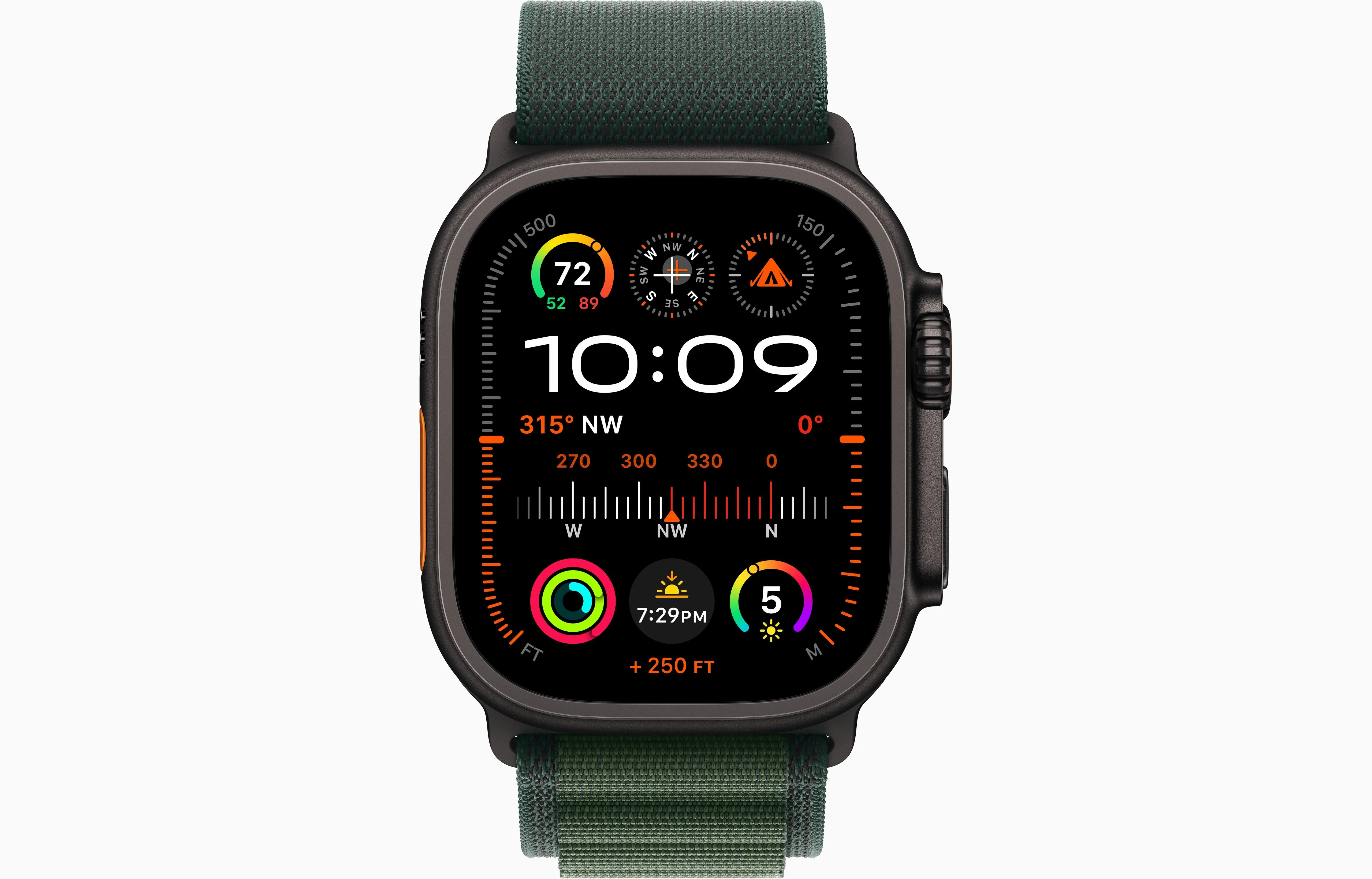 Apple Watch Ultra 2 GPS & Cellular 49mm Black Titanium Case, Dark Green Alpine Loop, Large