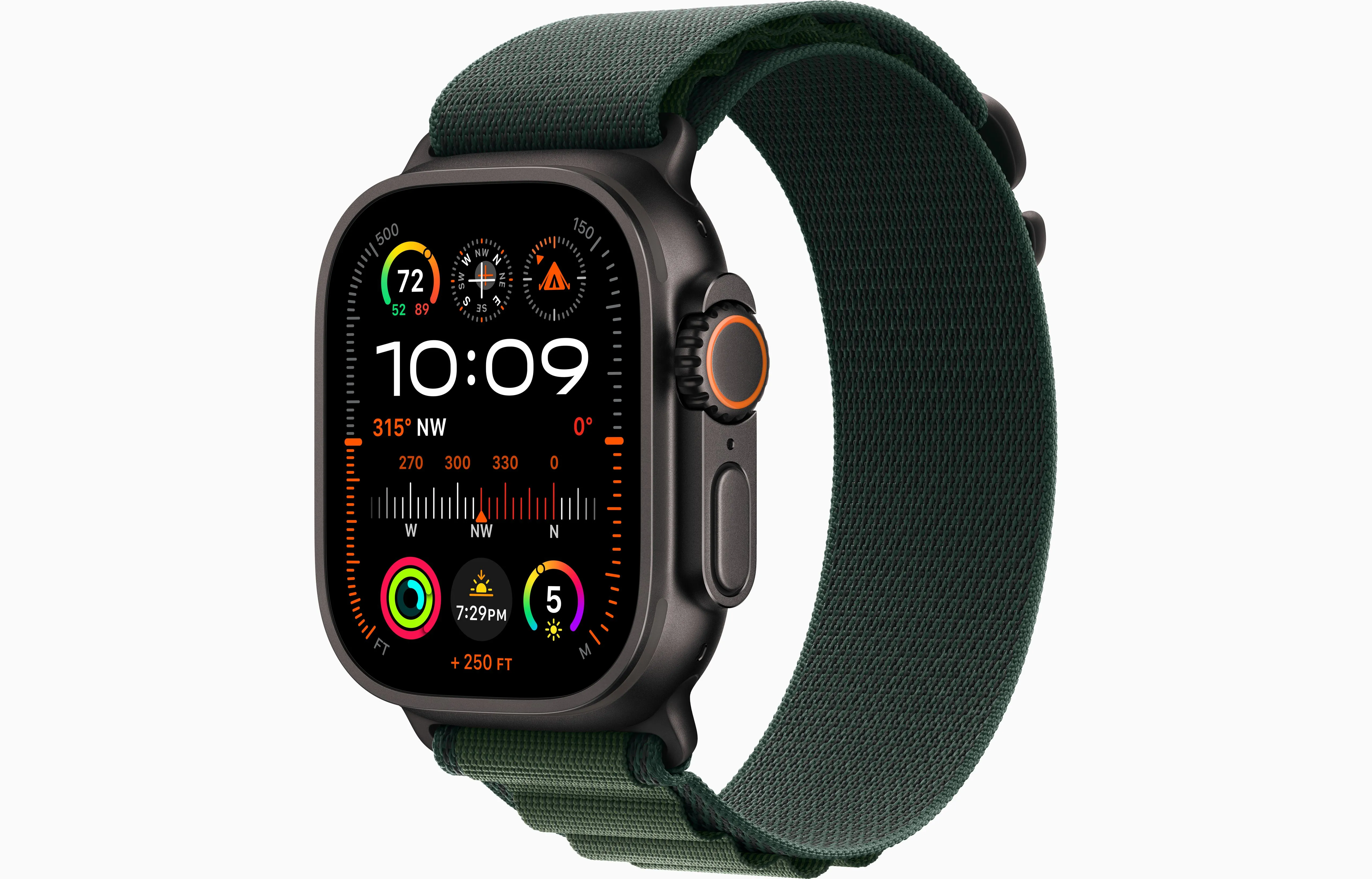 Apple Watch Ultra 2 GPS & Cellular 49mm Black Titanium Case, Dark Green Alpine Loop, Large