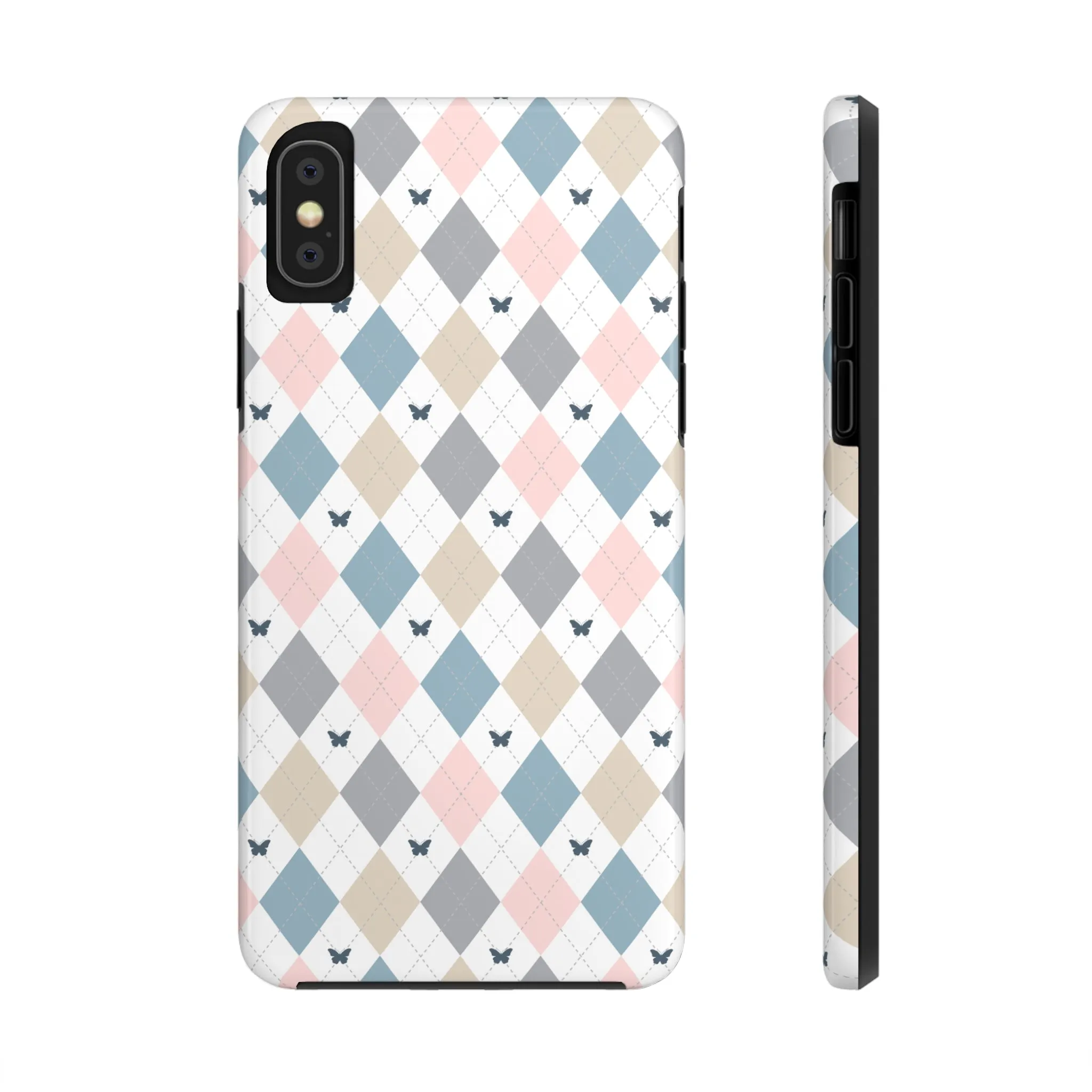 Argyle Pastel Plaid and Butterflies print design Tough Phone Case compatible with a large variety of iphone models