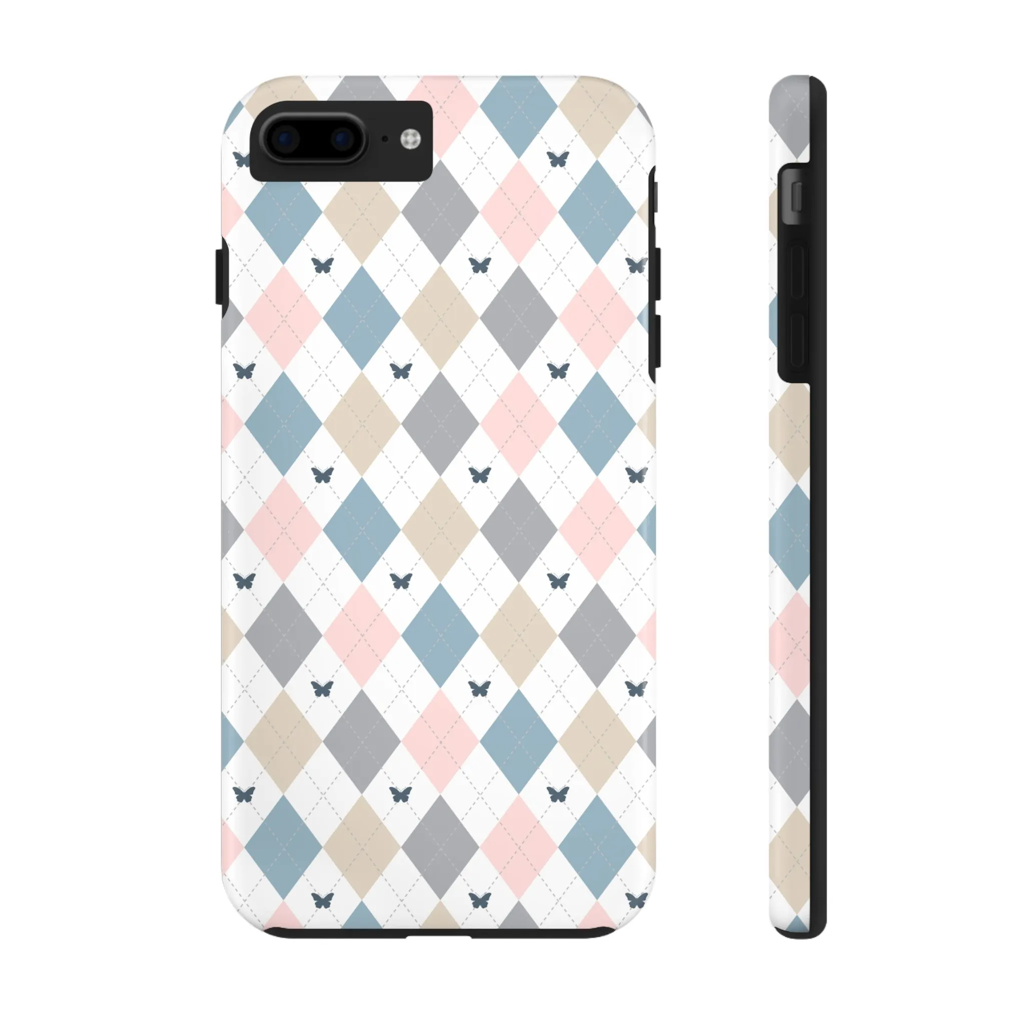 Argyle Pastel Plaid and Butterflies print design Tough Phone Case compatible with a large variety of iphone models