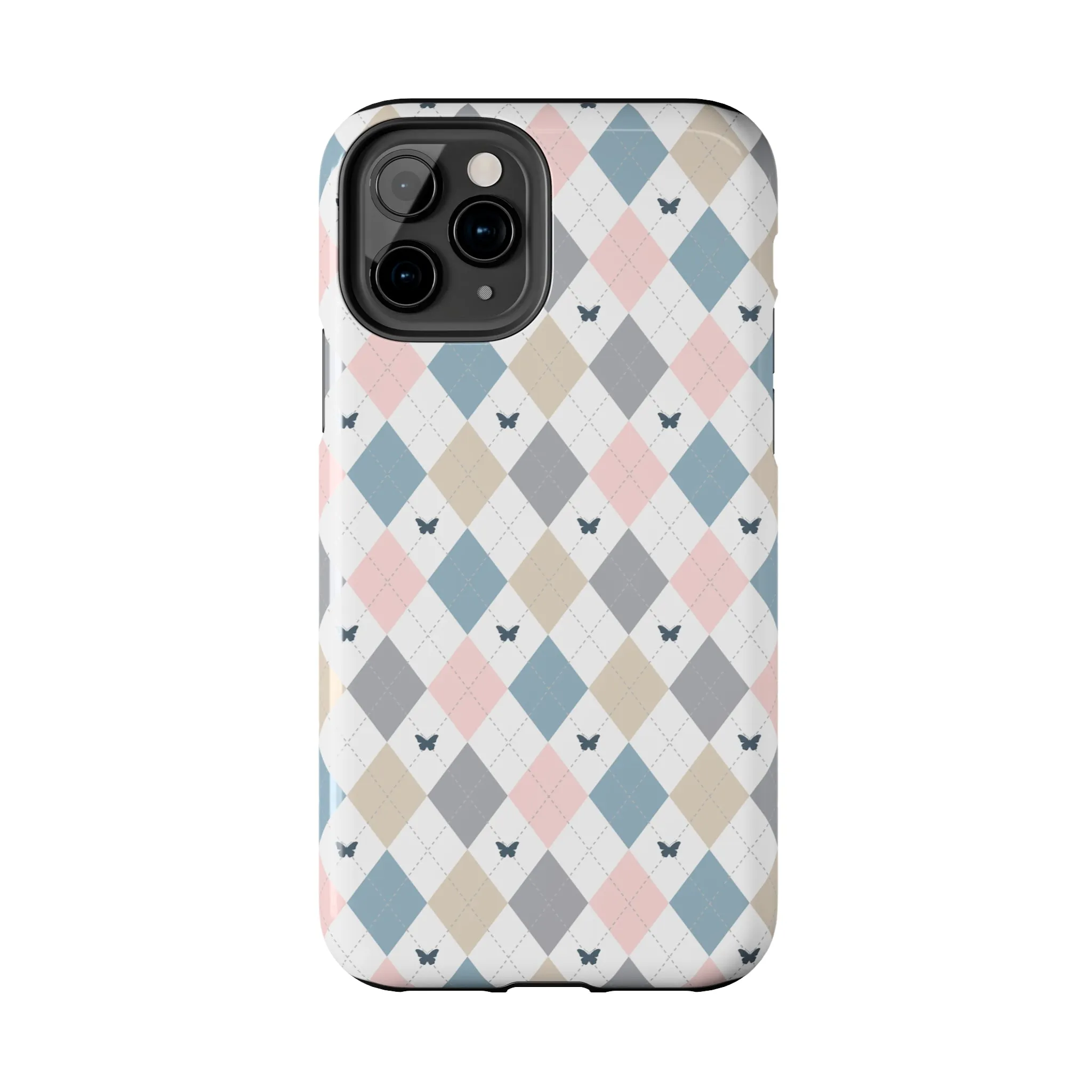 Argyle Pastel Plaid and Butterflies print design Tough Phone Case compatible with a large variety of iphone models