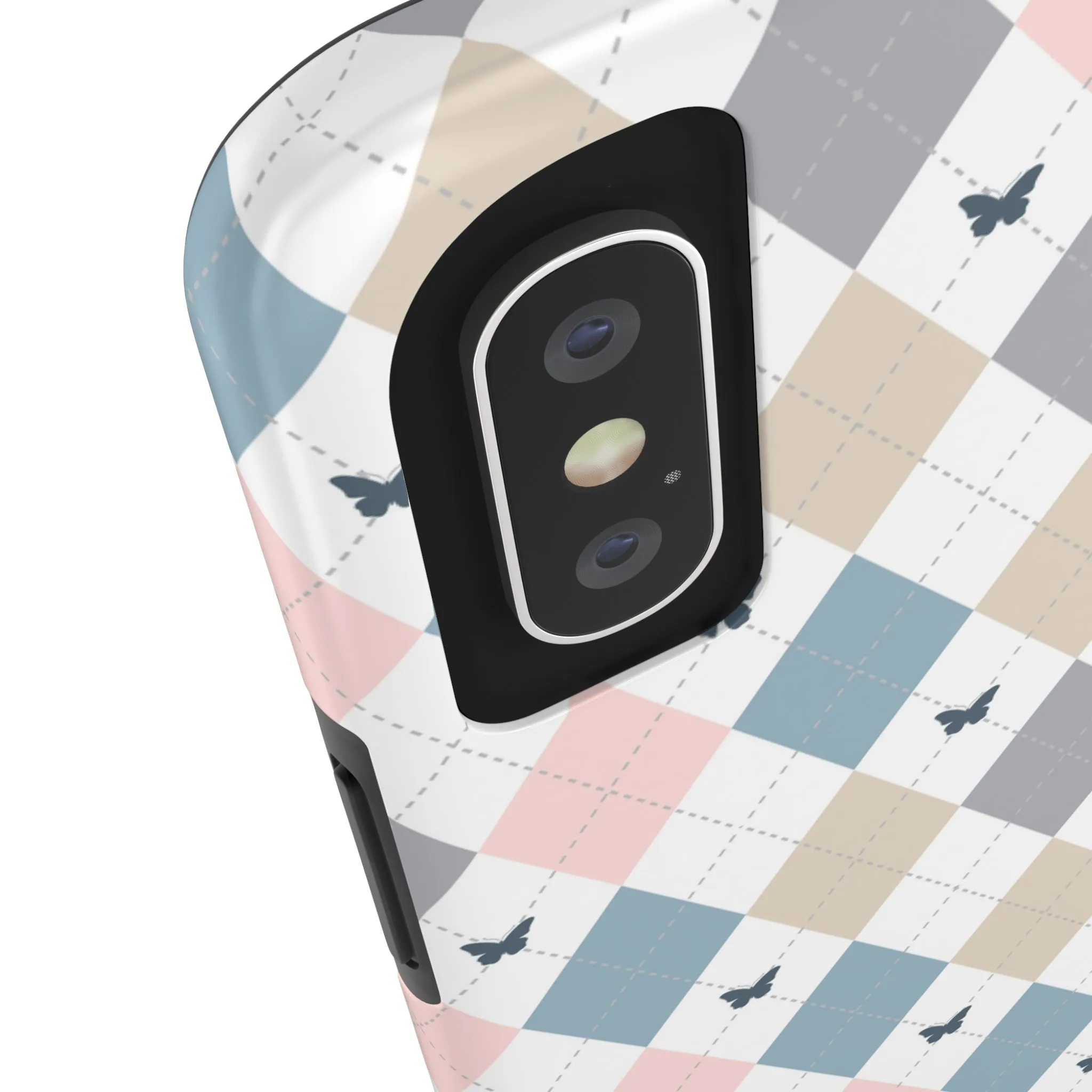 Argyle Pastel Plaid and Butterflies print design Tough Phone Case compatible with a large variety of iphone models