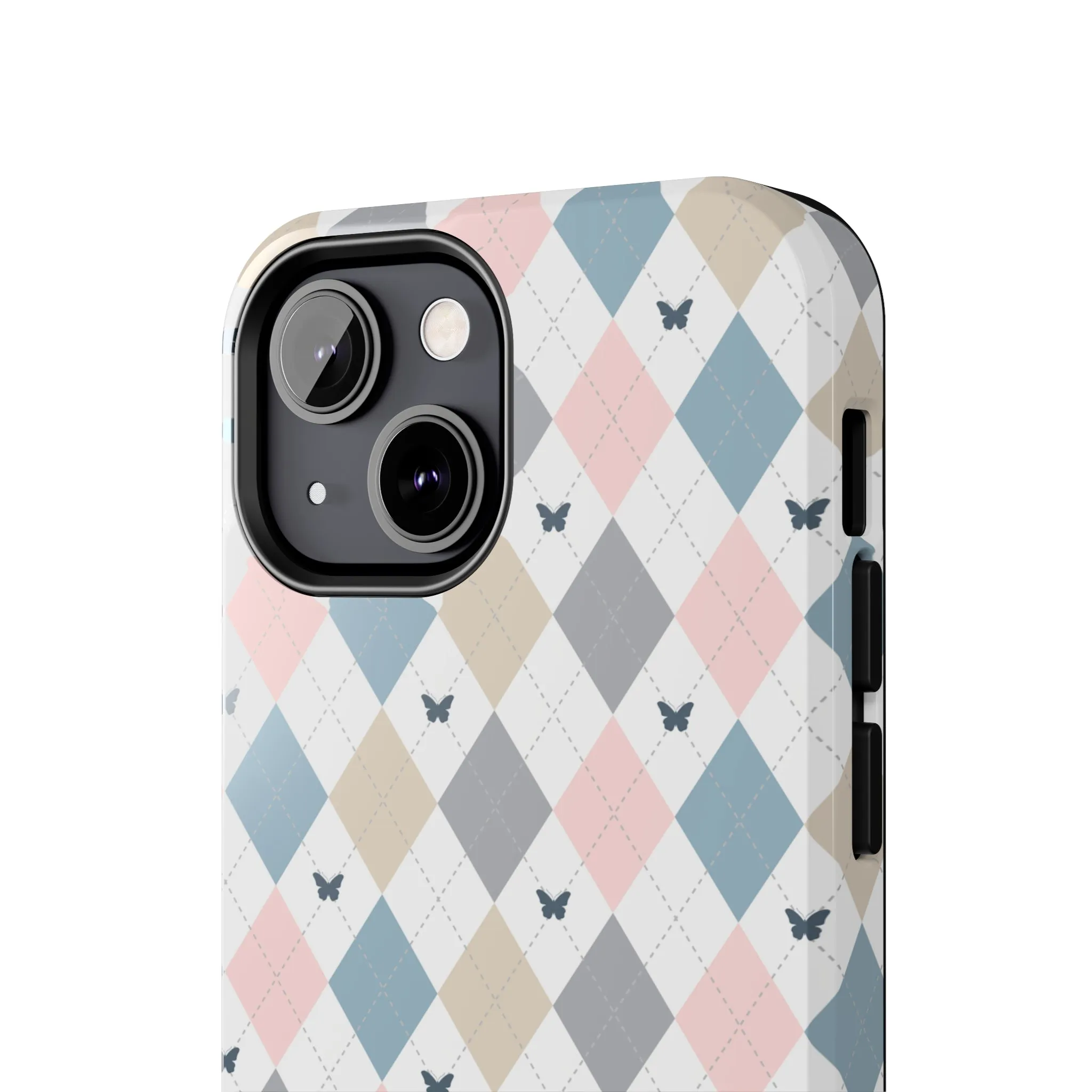 Argyle Pastel Plaid and Butterflies print design Tough Phone Case compatible with a large variety of iphone models