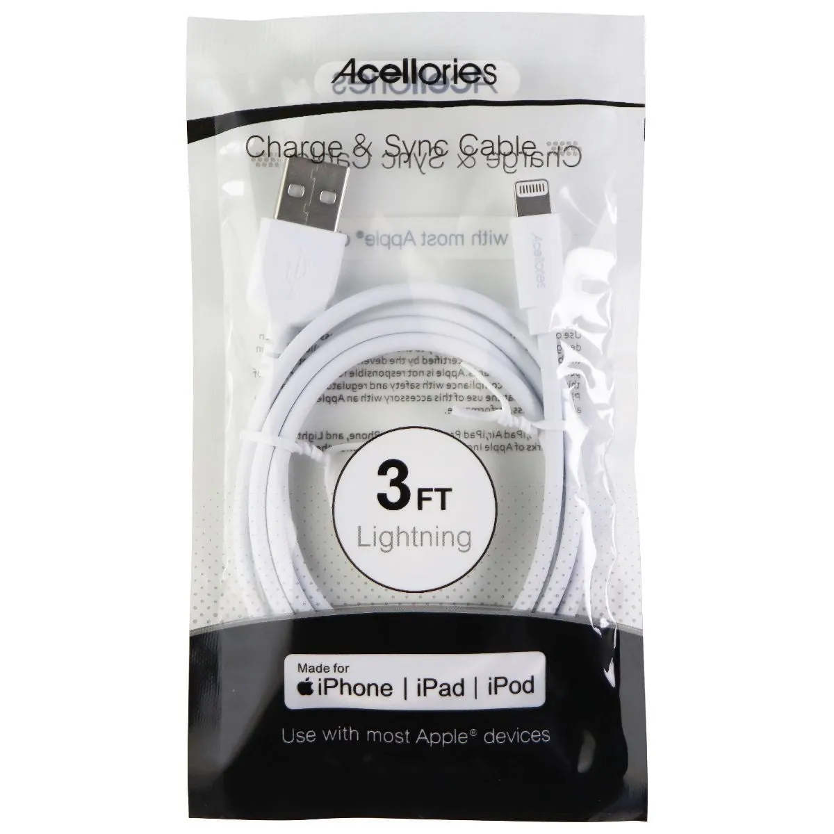 Awanta (3-Ft) Lightning 8-Pin to USB Charge/Sync MFi Certified Cable - White