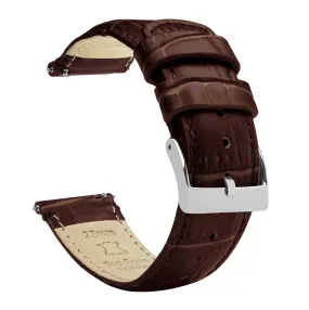 BARTON WATCH BANDS, 14mm Coffee Brown - Alligator Grain - Quick Release Leather Watch Bands