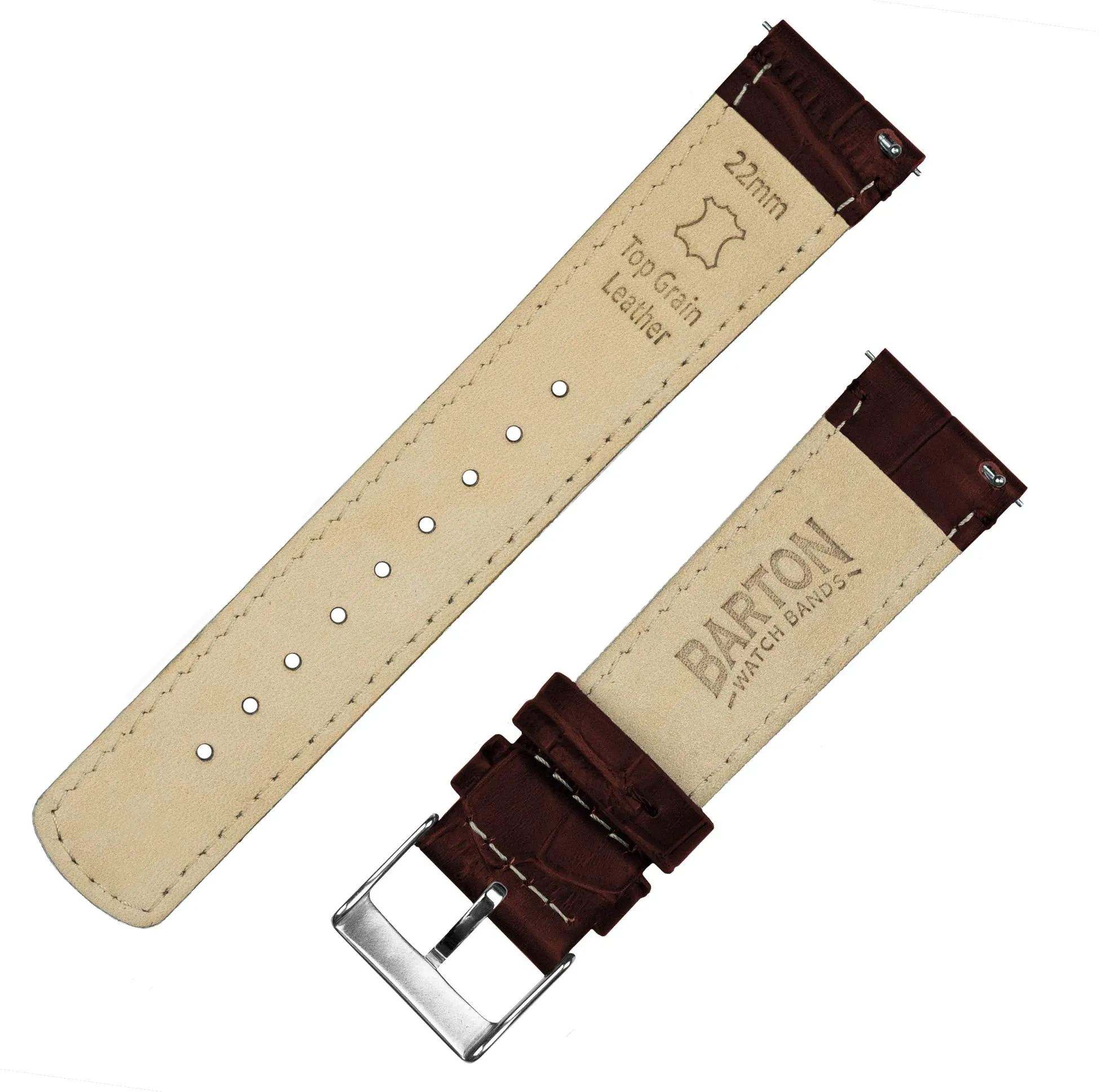 BARTON WATCH BANDS, 14mm Coffee Brown - Alligator Grain - Quick Release Leather Watch Bands