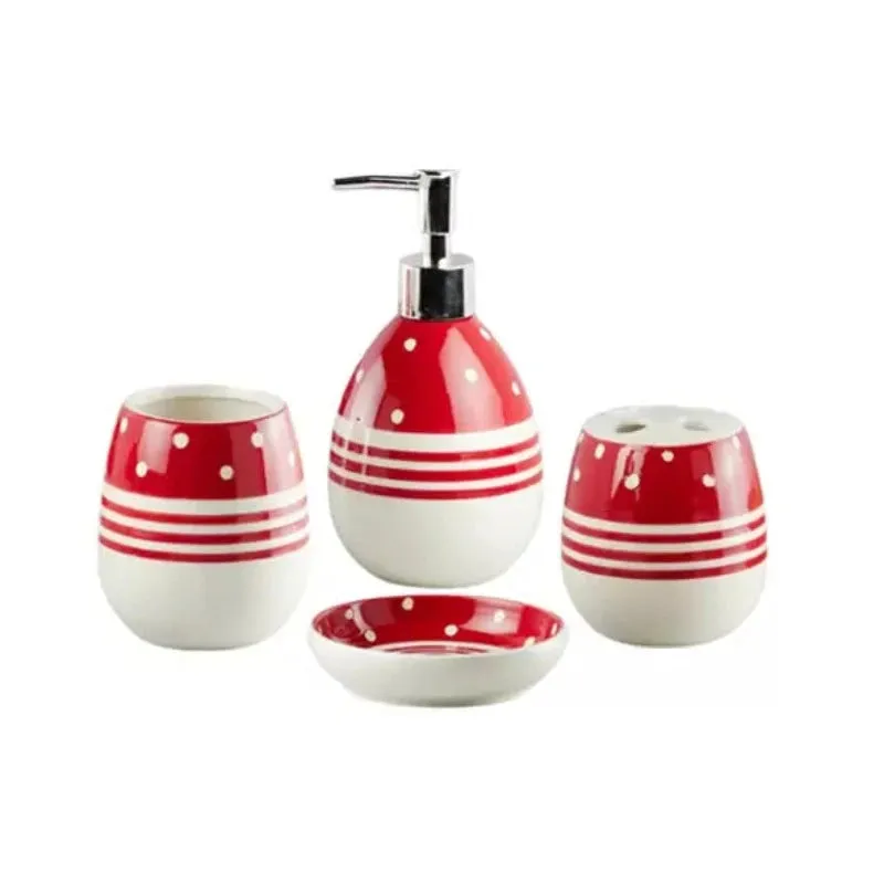 Bath Set Red & White 4pcs