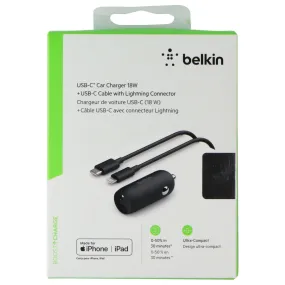 Belkin 18W USB-C Car Charger with 4-Ft USB-C to 8-Pin Lightning Cable - Black