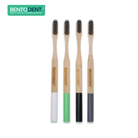 Bentodent Charcoal Bamboo Toothbrush Round Bottom Teeth Whitening Soft (Pack of 4)