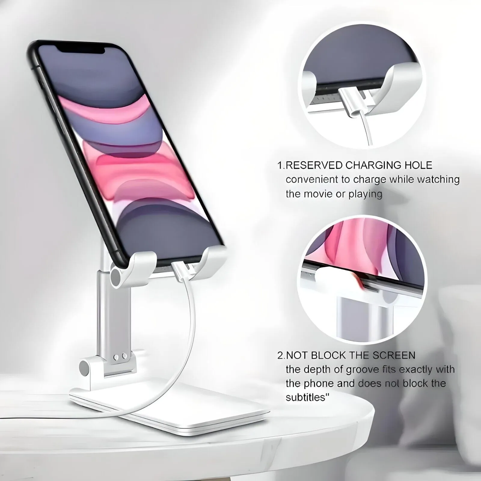 Betron Universal Phone Stand, Height Adjustable Holder, Foldable Cradle Dock