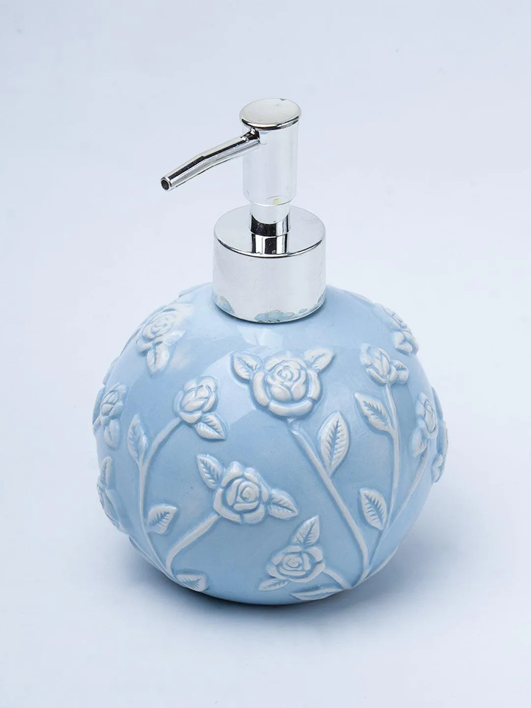 Blue Ceramic Bathroom Set Of 4 - Floral Design, Bath Accessories