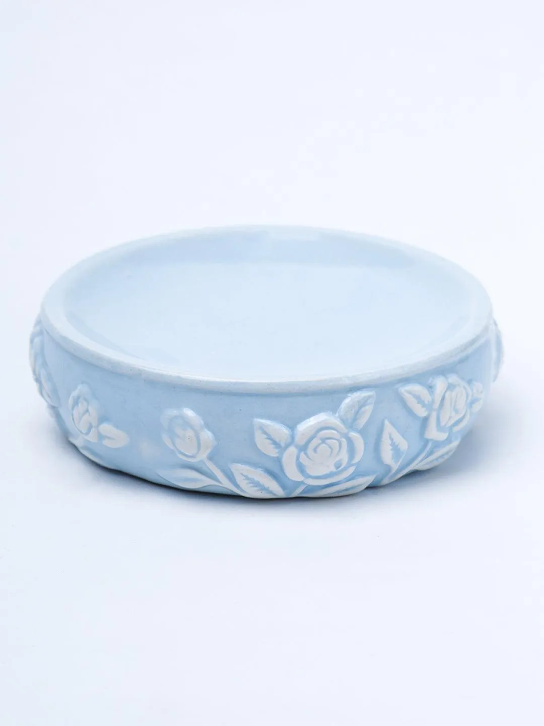 Blue Ceramic Bathroom Set Of 4 - Floral Design, Bath Accessories