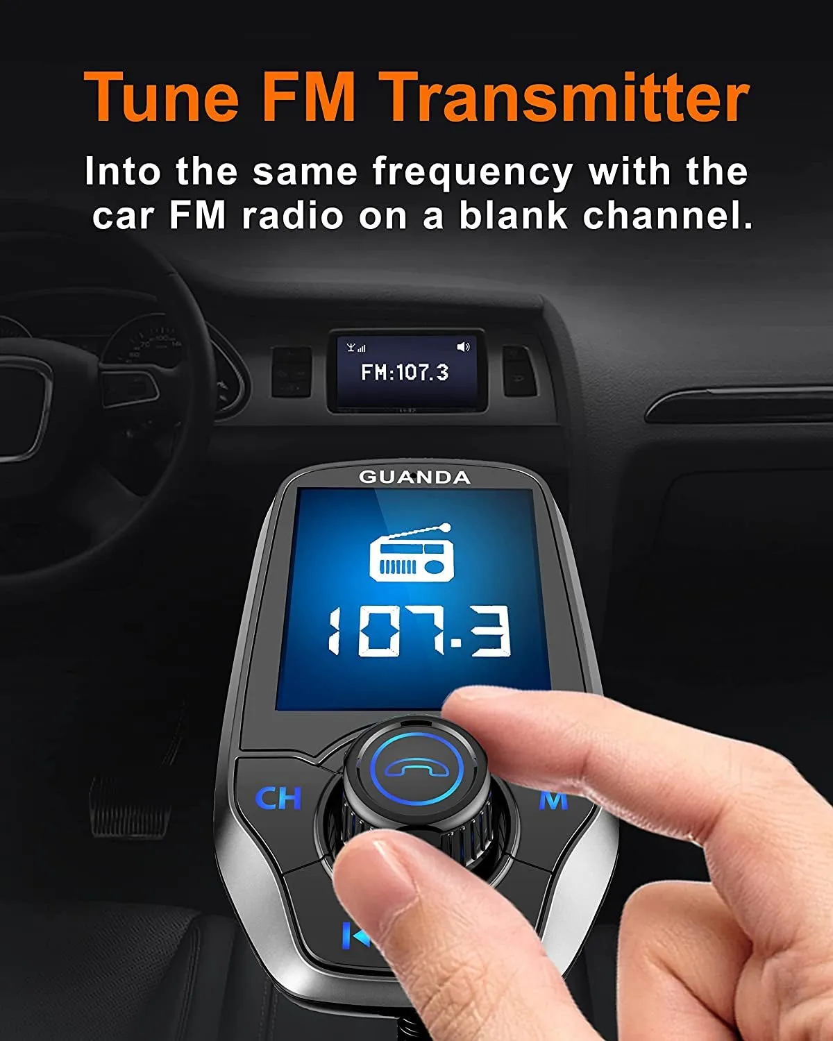 Bluetooth FM Transmitter In-Car Wireless Radio Adapter Kit W 1.8" Color Display Hands-Free Call AUX In/Out SD/TF Card USB Charger PD 20W for All Smartphones Audio Players - RM100C Pewter