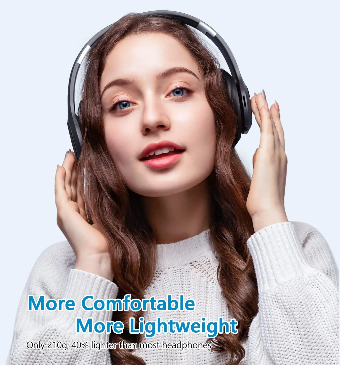 Bluetooth Headphones Over Ear, 60 Hours Playtime Foldable Headphones Wireless Bluetooth Hi-Fi Stereo Deep Bass with 6 EQ Modes, Adjustable Lightweight Headset with Microphone, FM, SD/TF for Adults